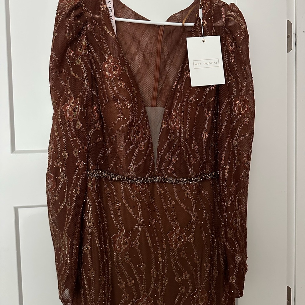 Mac Duggal Brown Long Sleeve Dress - Picture 5 of 6